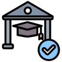 university facade, graduation hat and a tick mark symbolizing appplication assistance for MS in Germany