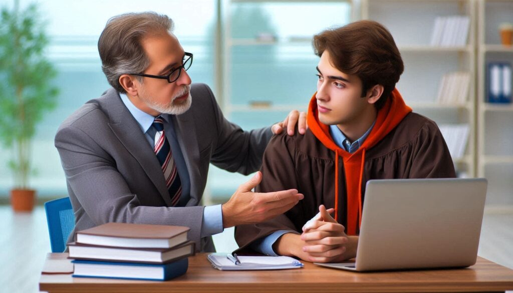 PhD Admissions Interview. Image shows an expert guiding a phd aspirant for interview preparation.