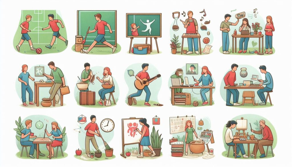 Role of Extracurricular Activities in PhD Application. Image shows various extracurricular activities like sports, dancing, theatre, arts, craft, etc.