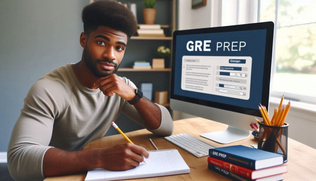Should I take GRE when Its Optional? A student is sitting in front of the computer and wondering if he should take the gRE test or not.