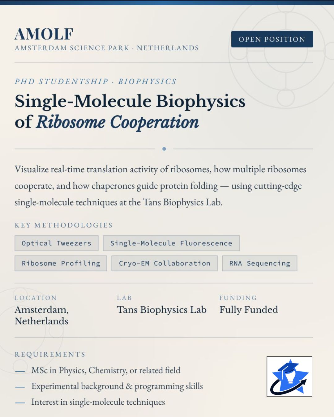 82_amolf PHD POSITION IN BIOPHYSICS