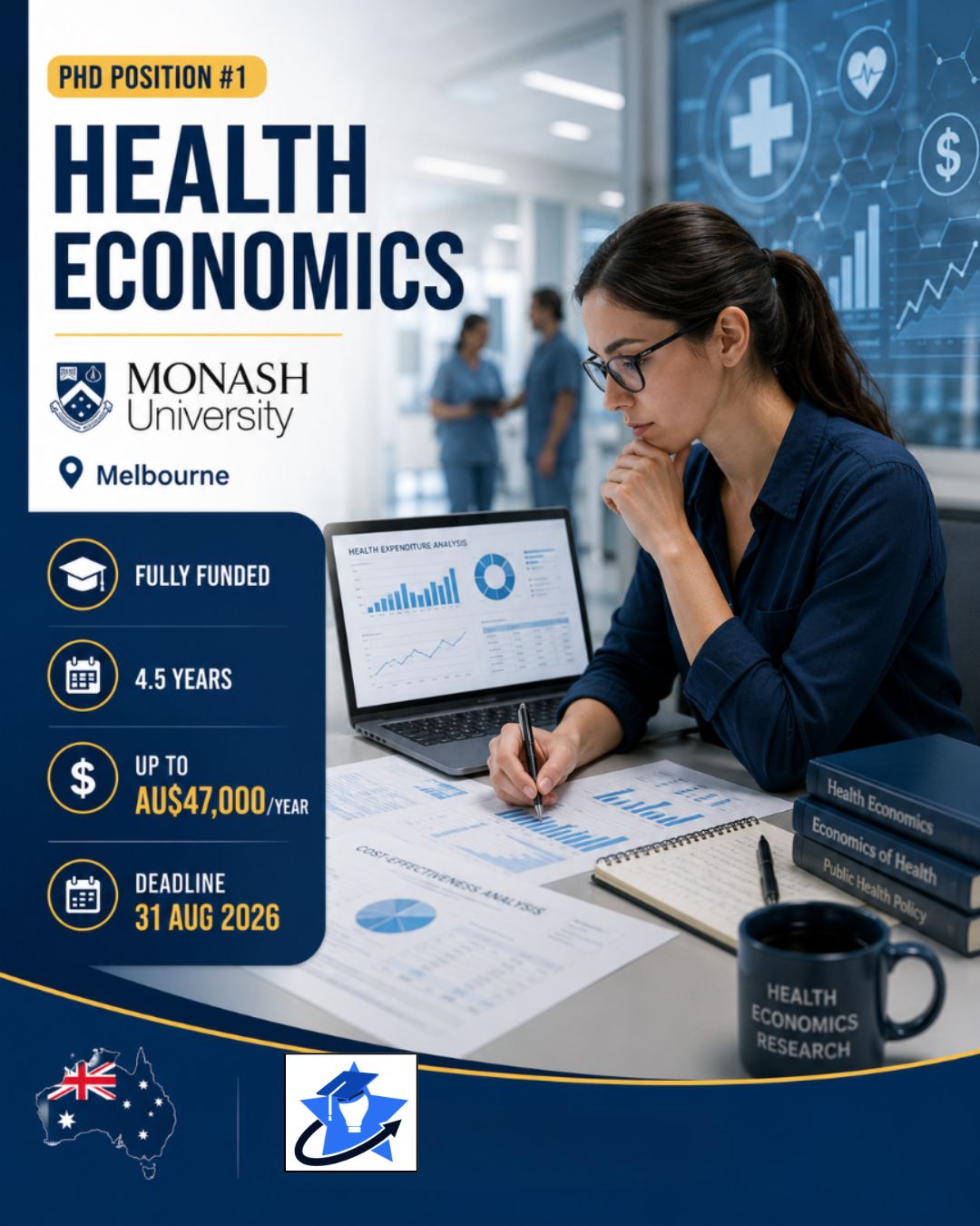 Fully Funded PhD in Health Economics – Monash University Fully funded PhD position in Health Economics at Monash University, Melbourne, Australia with scholarship up to AU$47,000 per year