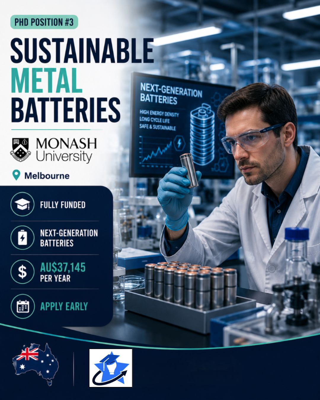 Fully Funded PhD in Sustainable Metal Batteries – Monash University Researcher working on next-generation sustainable metal batteries for a fully funded PhD at Monash University.
